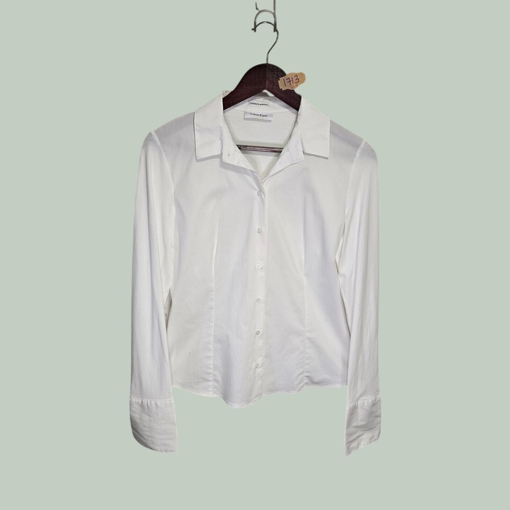 Calvin Klein White Invisible Fit Solutions Button Up Shirt Long Sleeve Womens